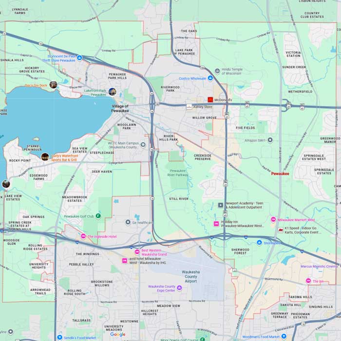 Professional Pool Repair & Leak Detection Services Near Pewaukee WI Sonoran Pool Services service area map for Pewaukee, WI